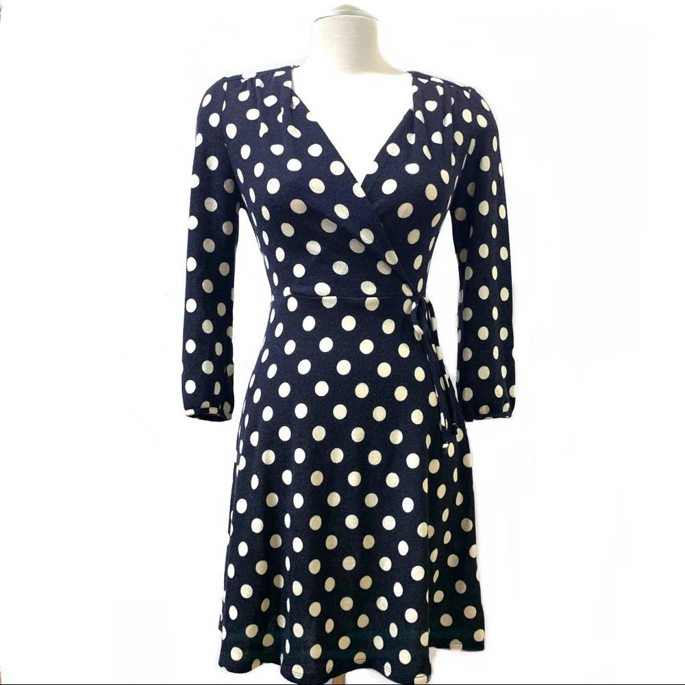 Monteau Polka Dot 3/4 Sleeves Midi Dress Small